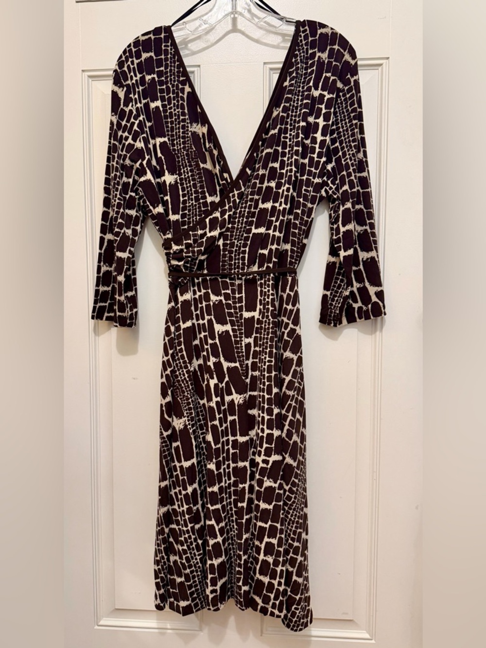Aa Studio Brown and Cream Printed Wrap Midi Dress